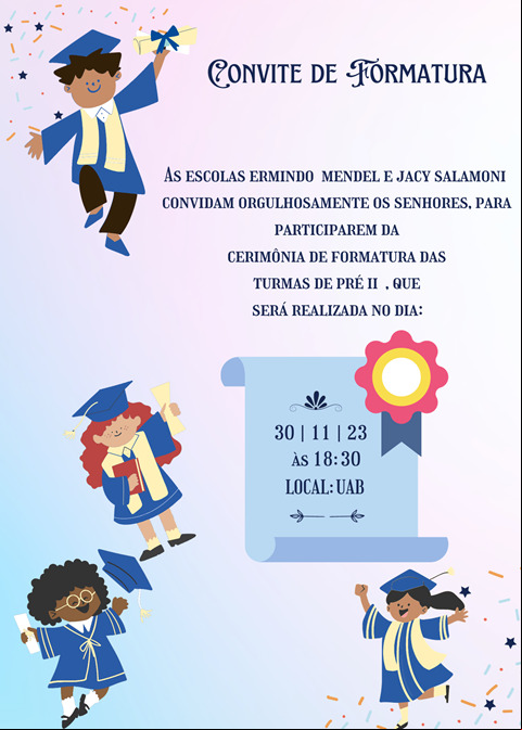 Formatura das turmas do pré 2 acontece nesta quinta-feira
