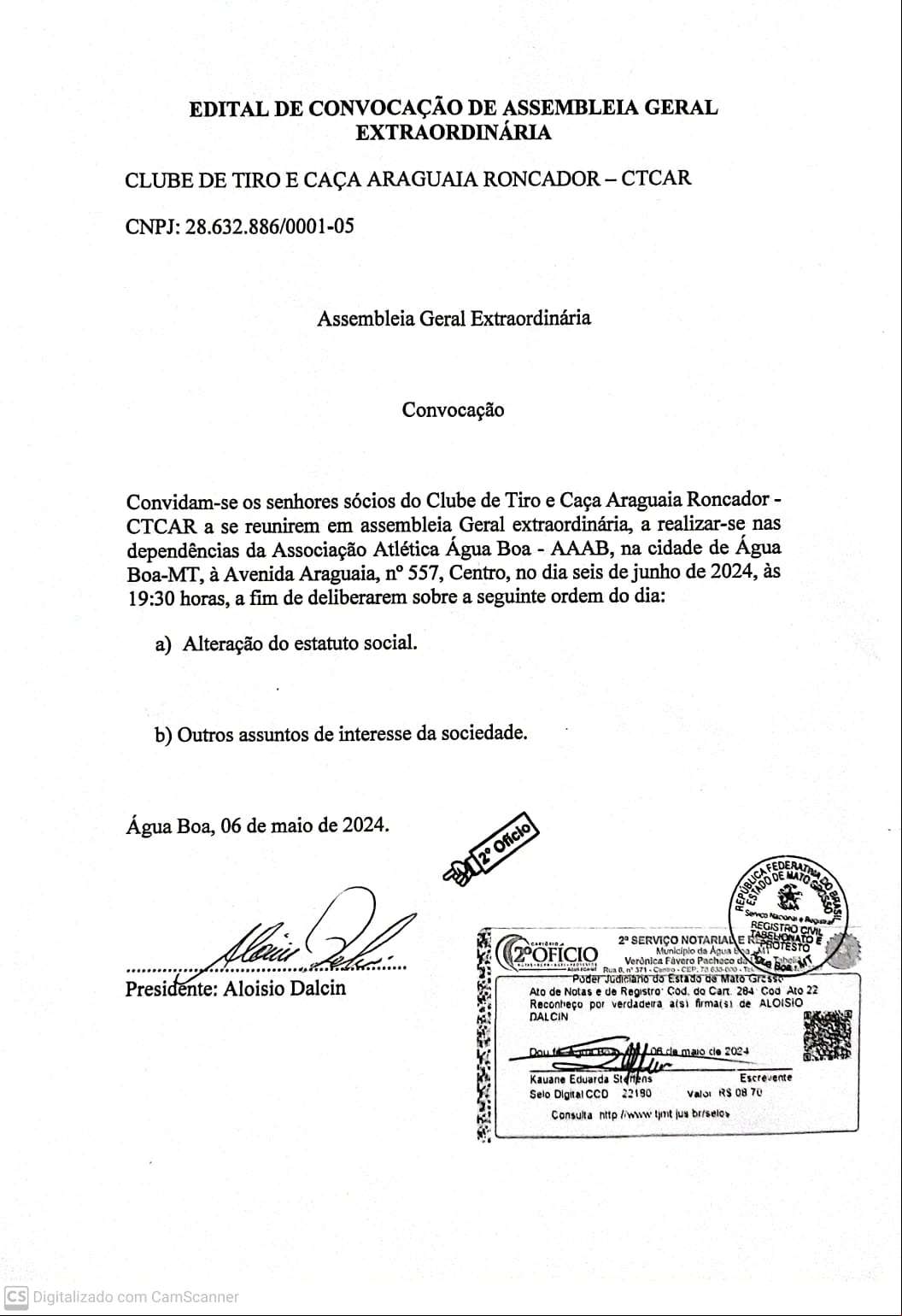 Edital de convocação de assembleia geral extraordinária