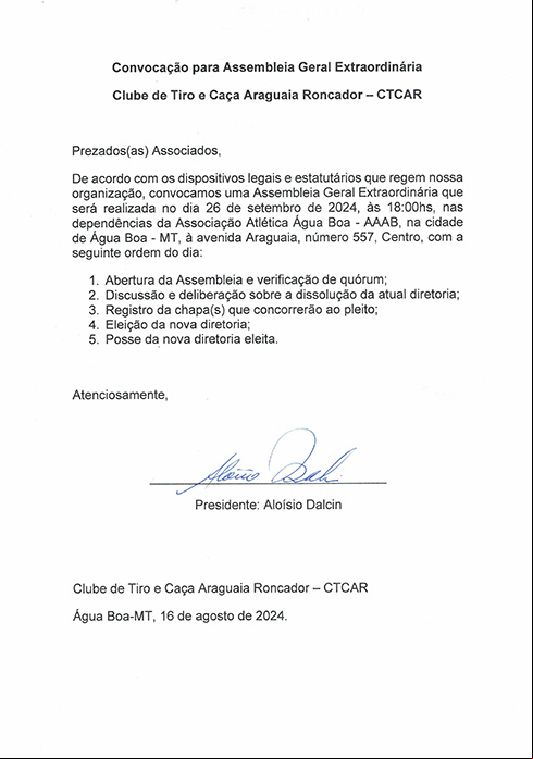 Edital de convocação assembleia geral extraordinária