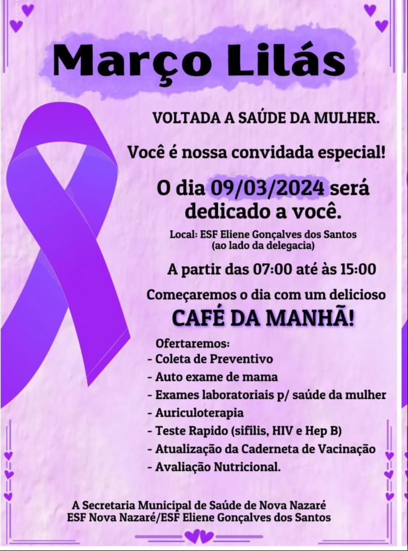 Março lilás: evento promove saúde da mulher em Nova Nazaré