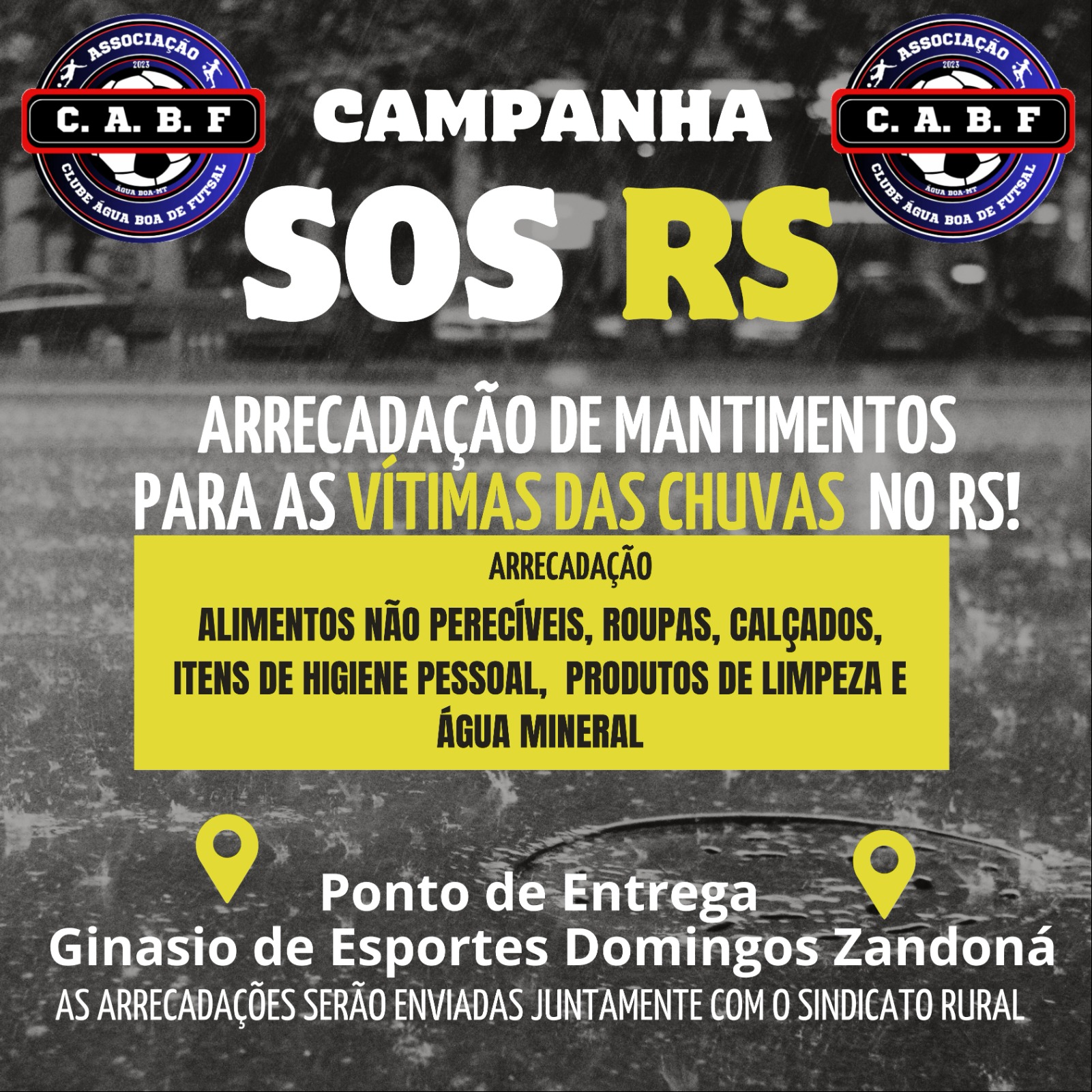 CABF realiza campanha em prol dos gaúchos atingidos pelas cheias