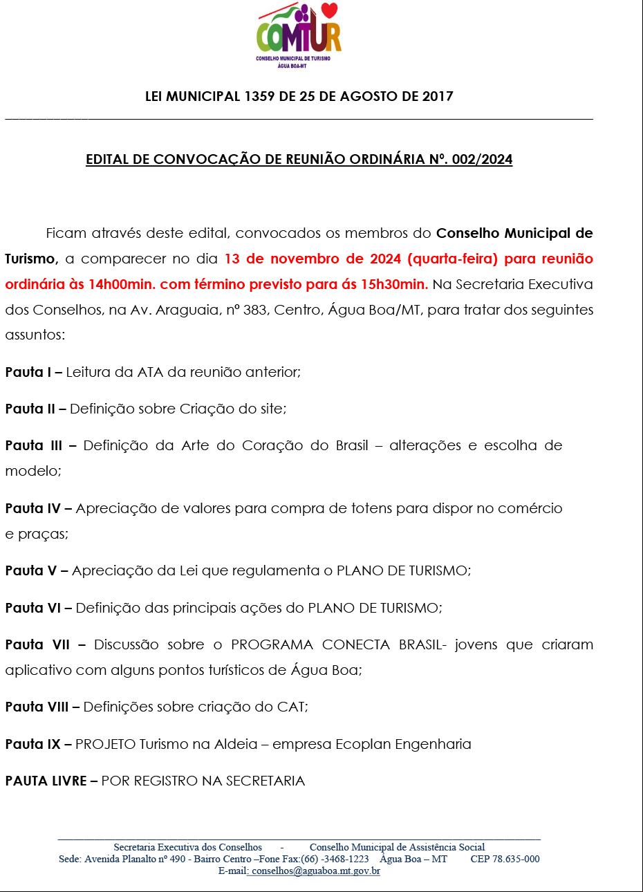 Conselho Municipal de Turismo discutirá plano de turismo e criação de site hoje