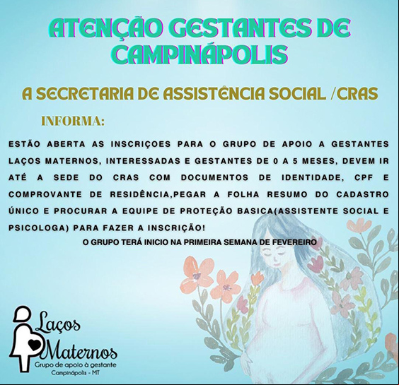 Gestantes de Campinápolis: Inscrições abertas para grupo de apoio "Laços Maternos"
