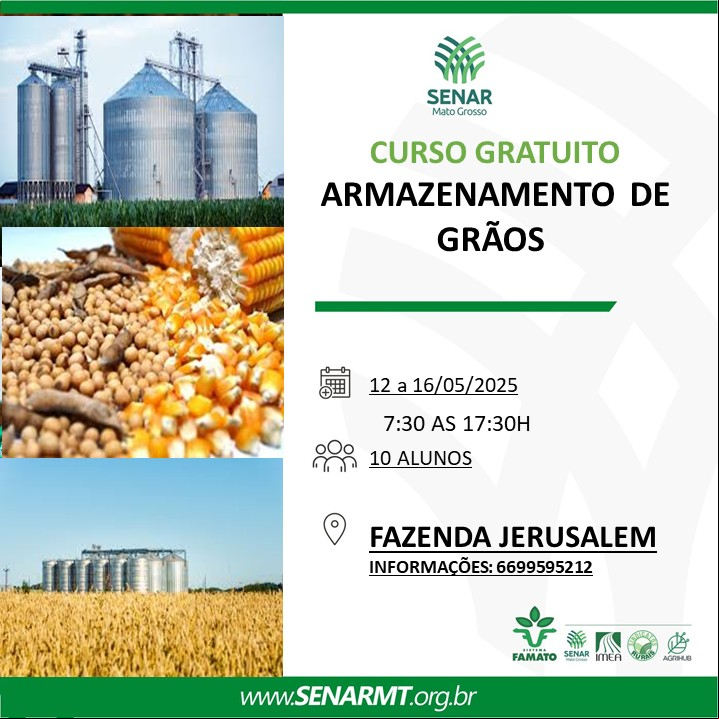Senar oferece curso gratuito de Armazenamento de Grãos na Fazenda JerusalémSenar oferece curso gratuito de Armazenamento de Grãos na Fazenda Jerusalém