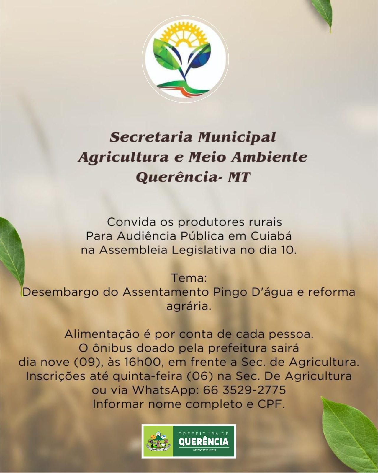 Audiência pública em Cuiabá discutirá desembargo do Assentamento Pingo D’água e reforma agrária; produtores de Querência podem participar