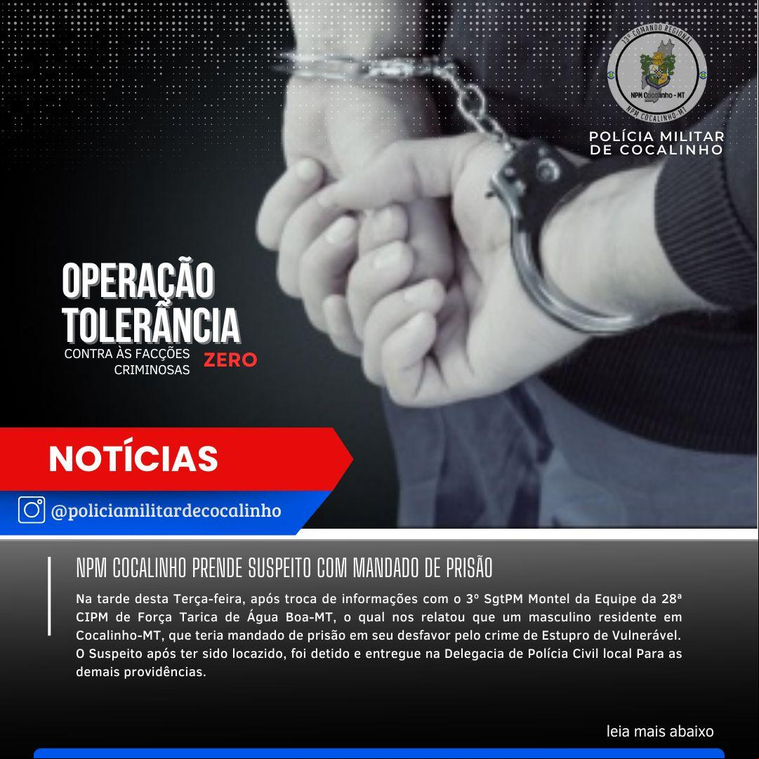PM cumpre mandado de prisão por estupro de vulnerável
